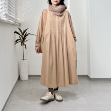 日本潮牌 纯棉细灯芯绒风琴褶长袖连衣裙  3色