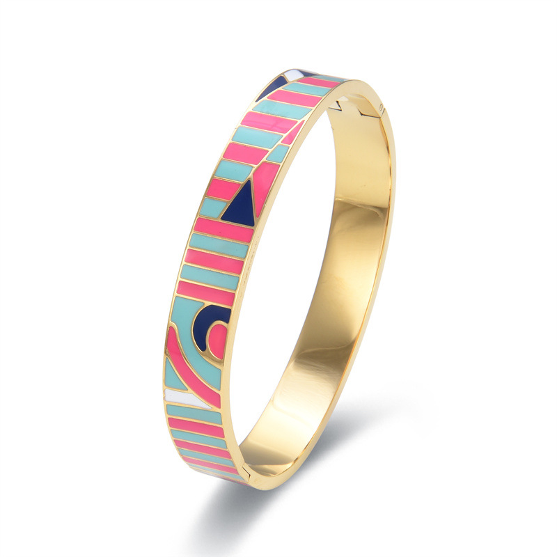 37g Weight 0.03µm Gold Plating Thickness PVD Coated Real Gold Plated 18K Gold Color Block Stainless Steel IG Style Waterproof Non Tarnish Titanium Steel Bangle