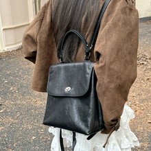 复古学院风头层牛皮手提公文包包女25新款潮时尚韩国双肩包大容量