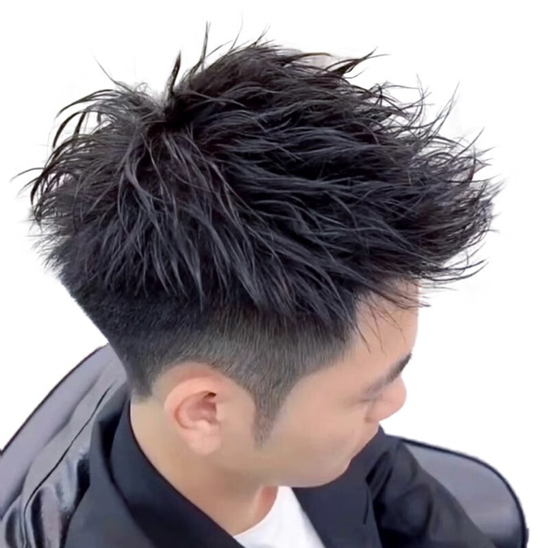 欠陥加工ウィッグ、男性用ショートヘア、フルリアルヘアパーマ、栗色ヘア、男性用ナチュラルシームレス通気性ヘッドトップヘアピース|undefined