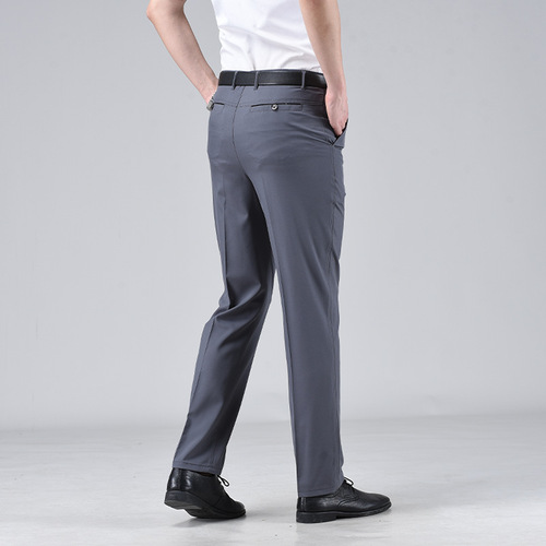 Summer thin men's ice silk trousers for middle-aged and elderly men, high-waisted loose business casual formal suit pants, wrinkle-resistant trousers