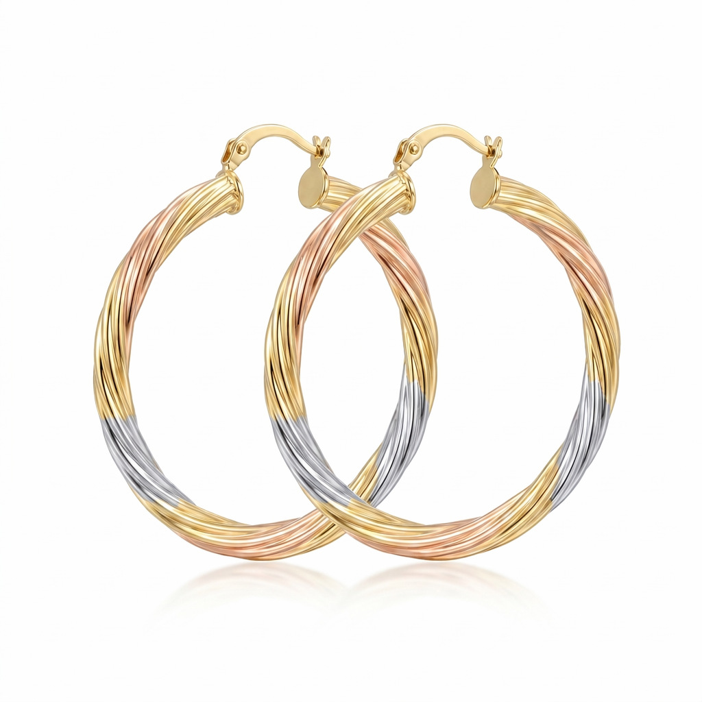 Tri-color gold twisted thread earrings, European and American style, simple and versatile Hoop Earring, direct supply from the source factory