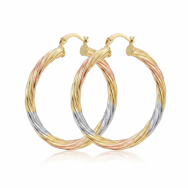 Tri-color gold twisted thread earrings, European and American style, simple and versatile Hoop Earring, direct supply from the source factory