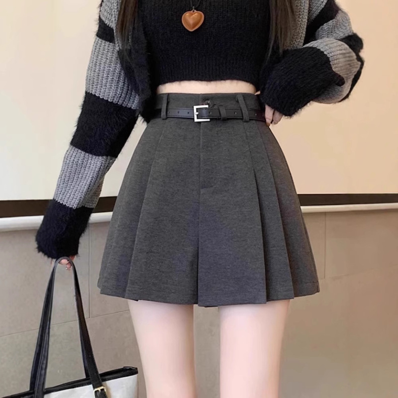 Brown Pleated Woolen Shorts for Women 2025 New Autumn and Winter Outer Wear Boot Pants High Waist A-Line Wide Leg Casual Pants Skirt Brown Pleated Woolen Shorts for Women 2025 New Autumn and Winter Outer Wear Boot Pants High Waist A-Line Wide Leg Casual Pants Skirt