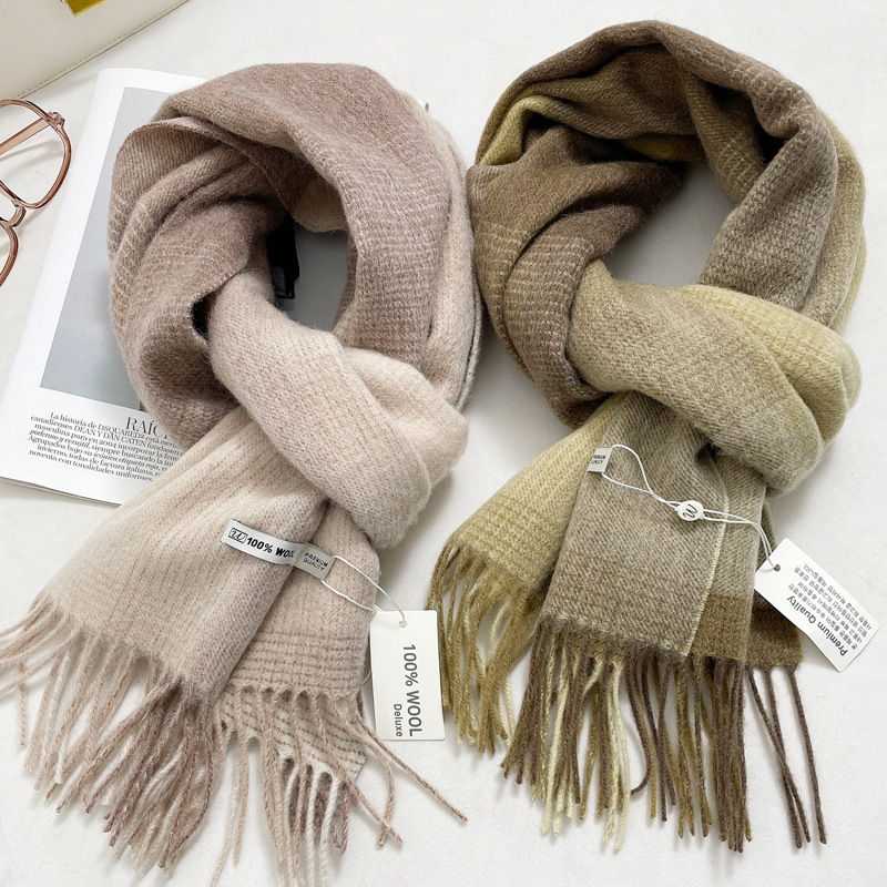 Australian Wool Scarf Winter Cream Sweet Korean Plaid Shawl Atmosphere Warm Thick Neck Student Women