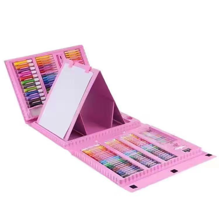Herramientas de pintura de arte para niños 208 Juego de pintura Tablero de dibujo doble Acuarela lavable Crayón Caja de regalo completa para estudiantes