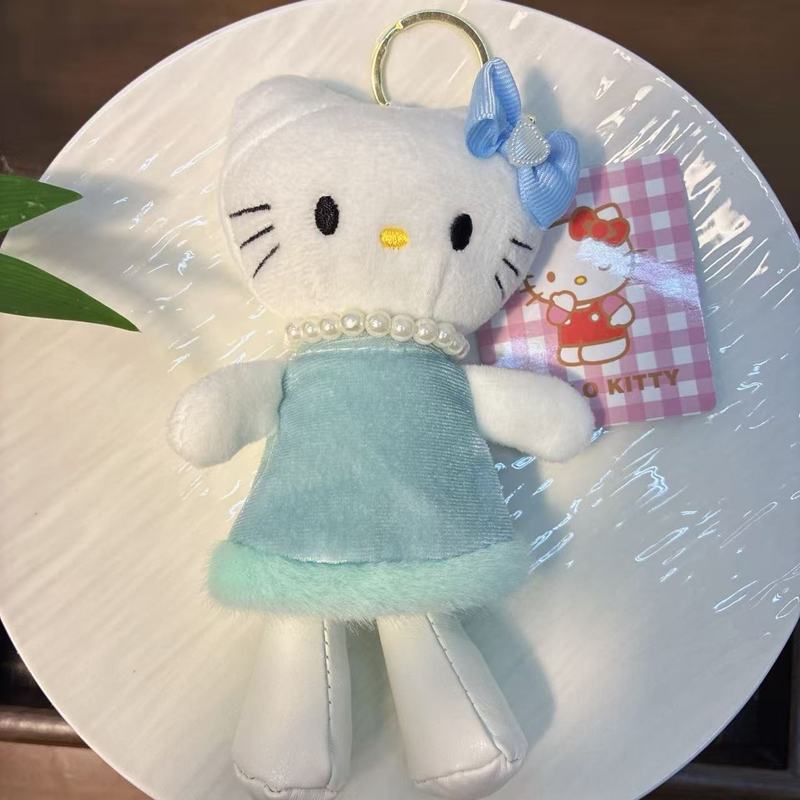 日系新款NIC豹纹黑皮爱心扣长腿kitty包挂件毛绒凯蒂猫钥匙扣挂饰|undefined