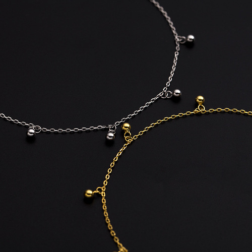 Under the Banyan Tree S925 Silver Japanese Style Simple Money Duoduo Doudou Anklet Transfer Bead Bell Anklet  New Trend