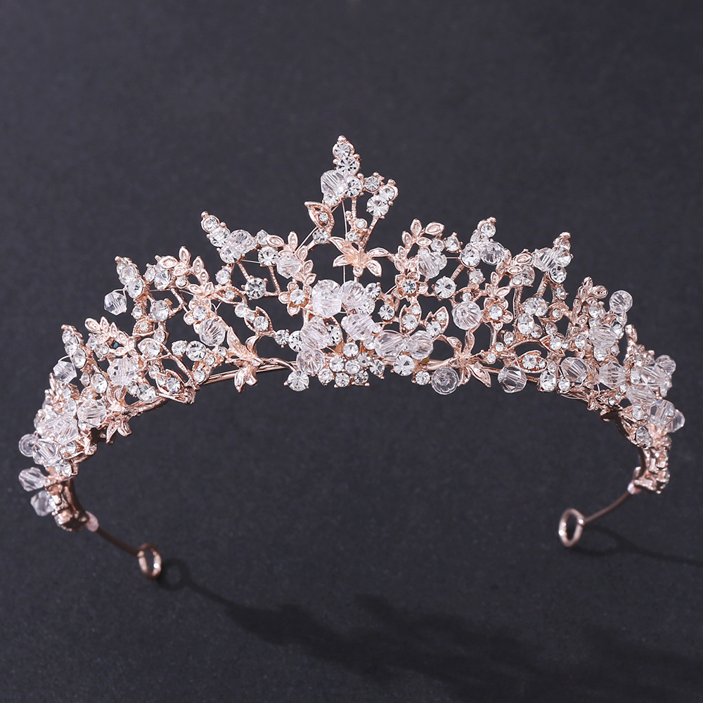Fashion Leaf Flower Alloy Hollow Out Inlay Crystal Rhinestones Crown 1 Piece display picture 2