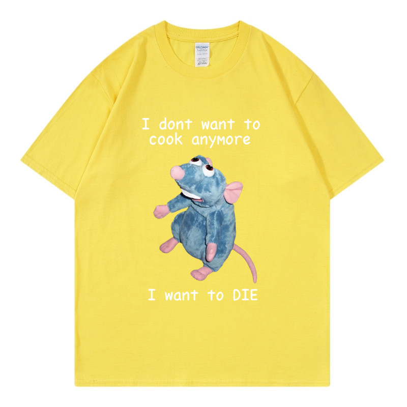 T-shirt en pur coton marque de mode sport nouveaux hommes ample col rond imprimé souris je ne veux pas cuisiner à nouveau T-shirt_voghion.com
