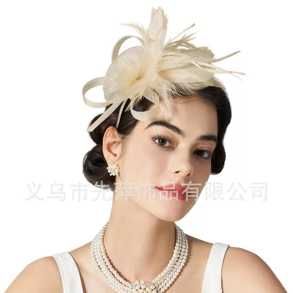 Amazon new hairband European and American bridal gauze feather headdress vintage headdress performance headdress flower hair accessories hairband women