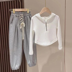 Children's sportswear set 2023 spring and autumn new middle children Korean version girl hoodie casual ankle pants two-piece set trendy