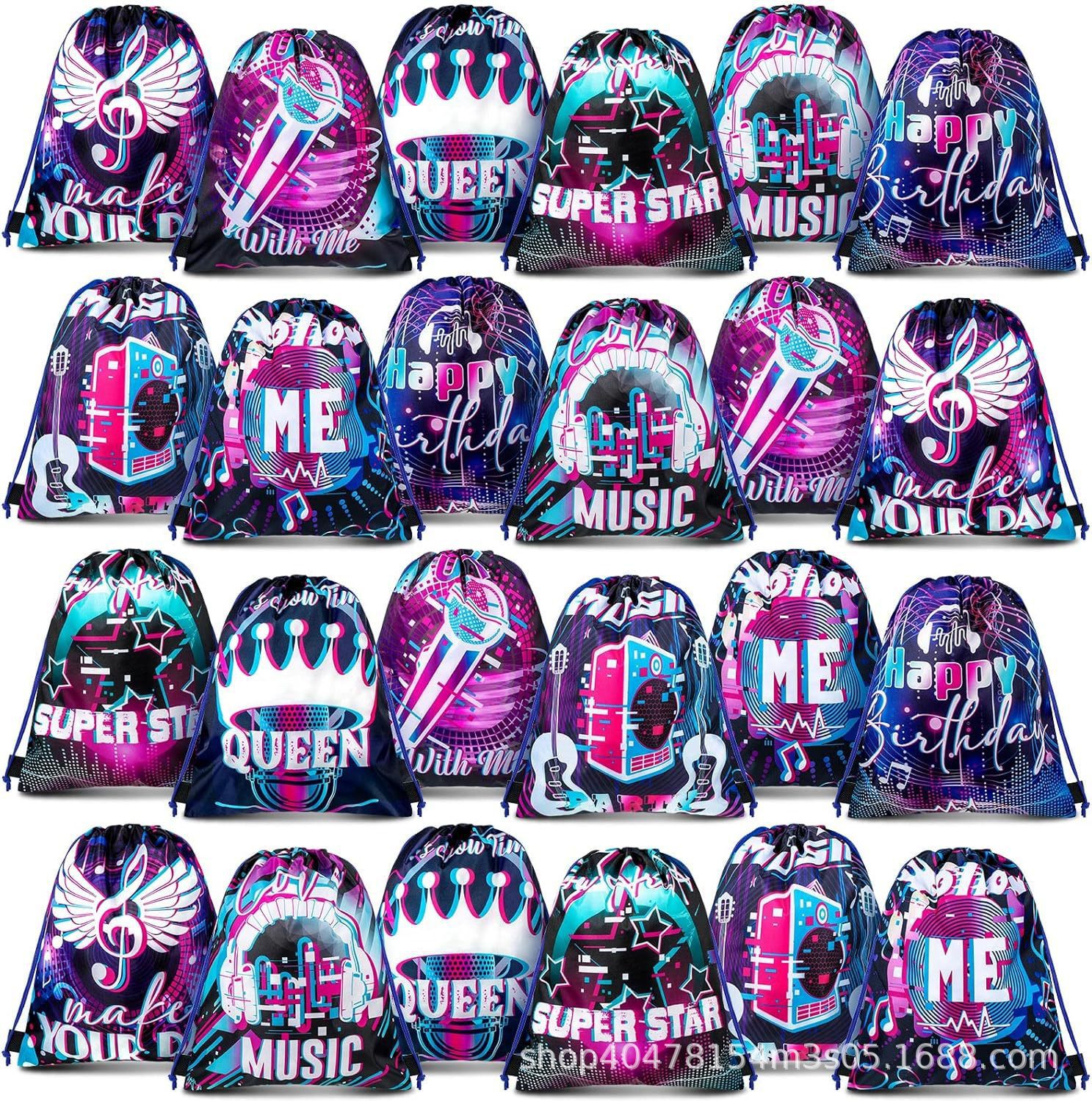 音乐束口袋四音乐儿童生日派对抽绳双肩背包袋便携收纳袋跨境
