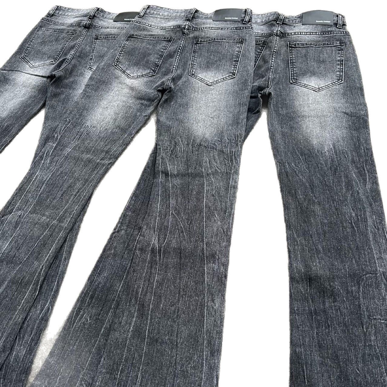 DC Retro Black Bamboo Cotton Flared Jeans High Version Faded Lightning Pattern for Men And Women mid Waist Straight Pants_mkmklike.com
