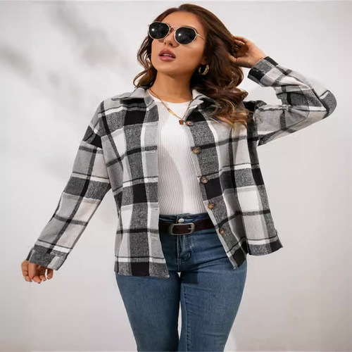Ins Internet celebrity autumn street temperament European and American long-sleeved lapel loose women's plaid shirt medium long coat
