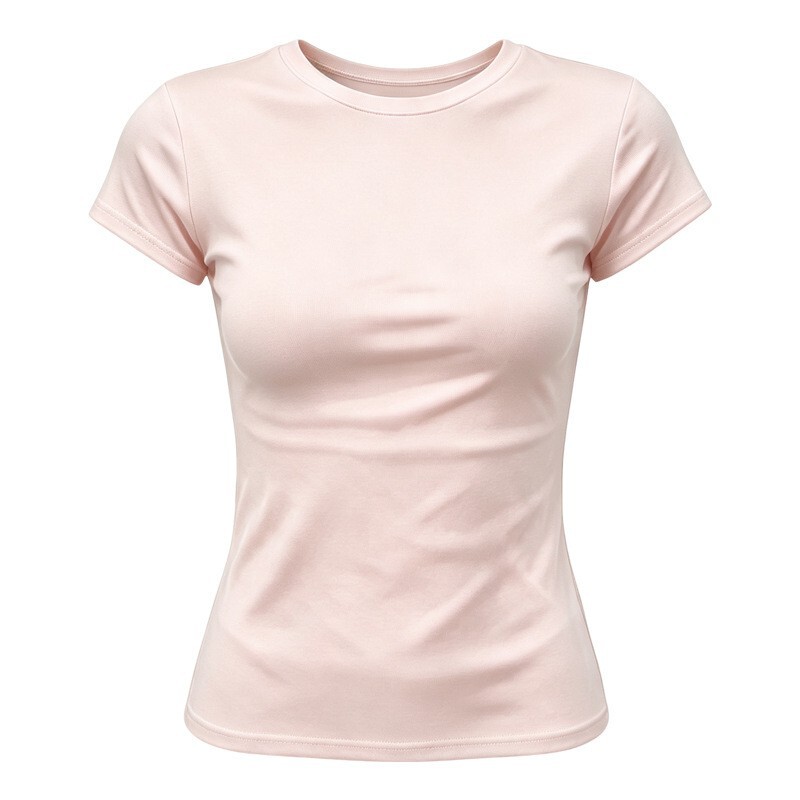 Cross-border round-neck, regular-shoulder, short-sleeved women's T-shirt for summer 2026, slim-fit, solid color, versatile basic top for trendy girls