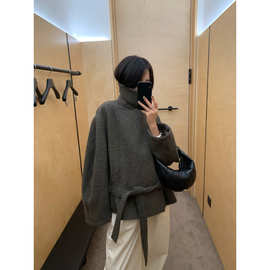 现 2025冬季新款韩国设计师lem*ire浴袍式羊毛短款毛呢大衣外套