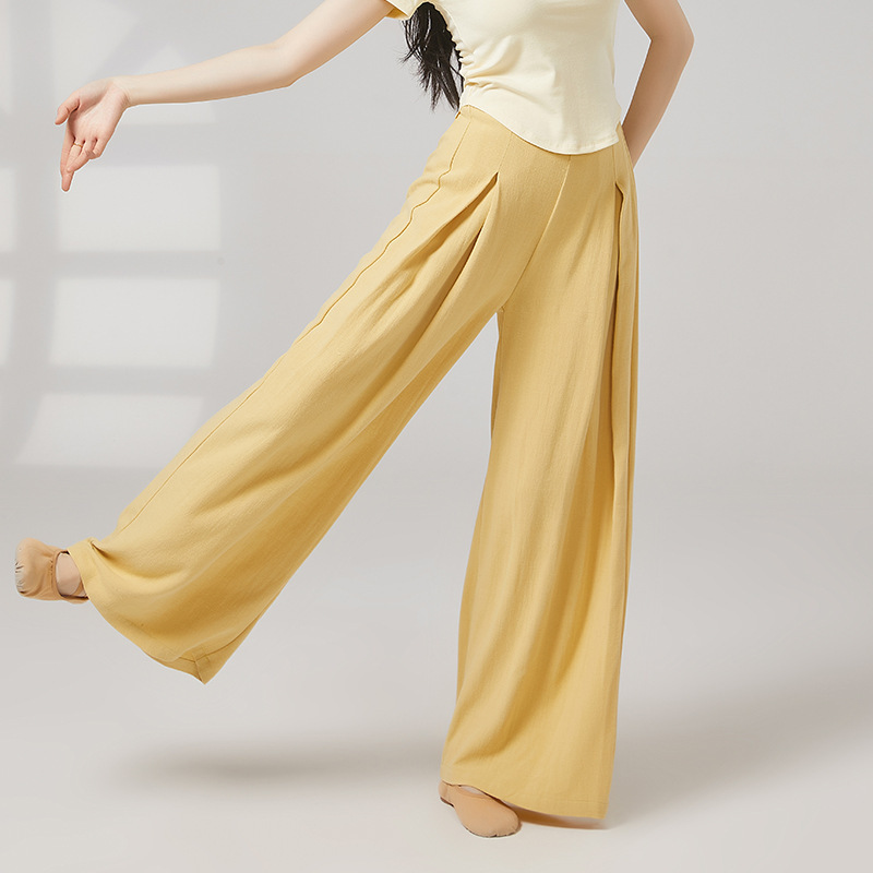 雲の綿の麻のズボンの現代のダンスの練習のズボンの日常のダンスの練習服の女性の2025新型のゆったりしている広脚のズボン|undefined