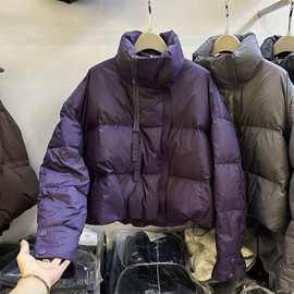 羽绒服女20245装新款欧韩货廓形设计衣襟拼接网红短款白鸭绒外套