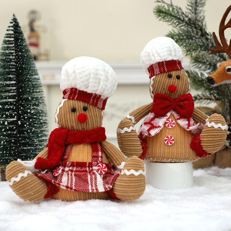 Cross-border Christmas gingerbread man sitting doll cartoon chef hat cookie man scene layout decorative pendant fabric