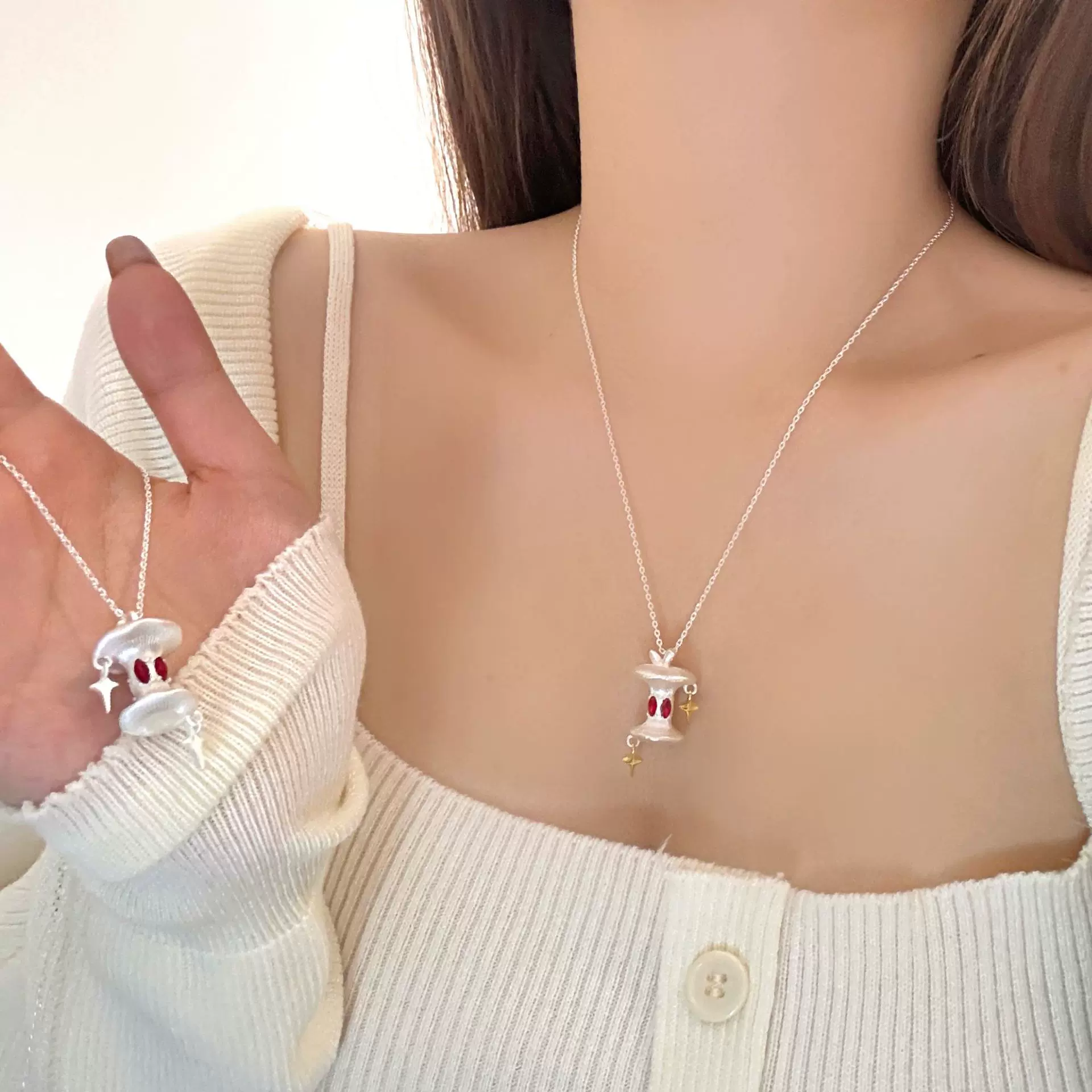 原创设计高级感拉丝星星苹果核吊坠项链锁骨毛衣链链气质百搭颈链