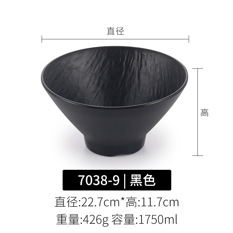 Japonés negro melamina bolos de arroz bolos de mezcla de fideos bolos de hotel restaurante bolos de sopa de plástico bolos de ensalada comerciales