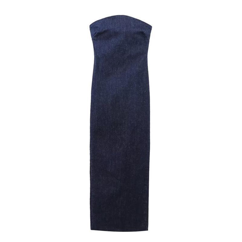 Za&Hm European and American Style Women's European and American Style Elegant and Sexy Straight Tube Top Skirt Slim Slit Denim Dress