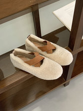 丹麦小熊~加绒交叉带芭蕾舞鞋内增高5cm玛丽珍单鞋女毛毛鞋