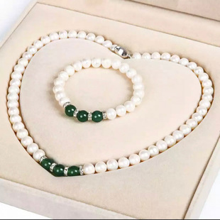 Authentic Natural Beads Round Pearl Pendant Necklace Bracelet Earrings Gift Box Three-Piece Set for Mother and Mother-in-Law