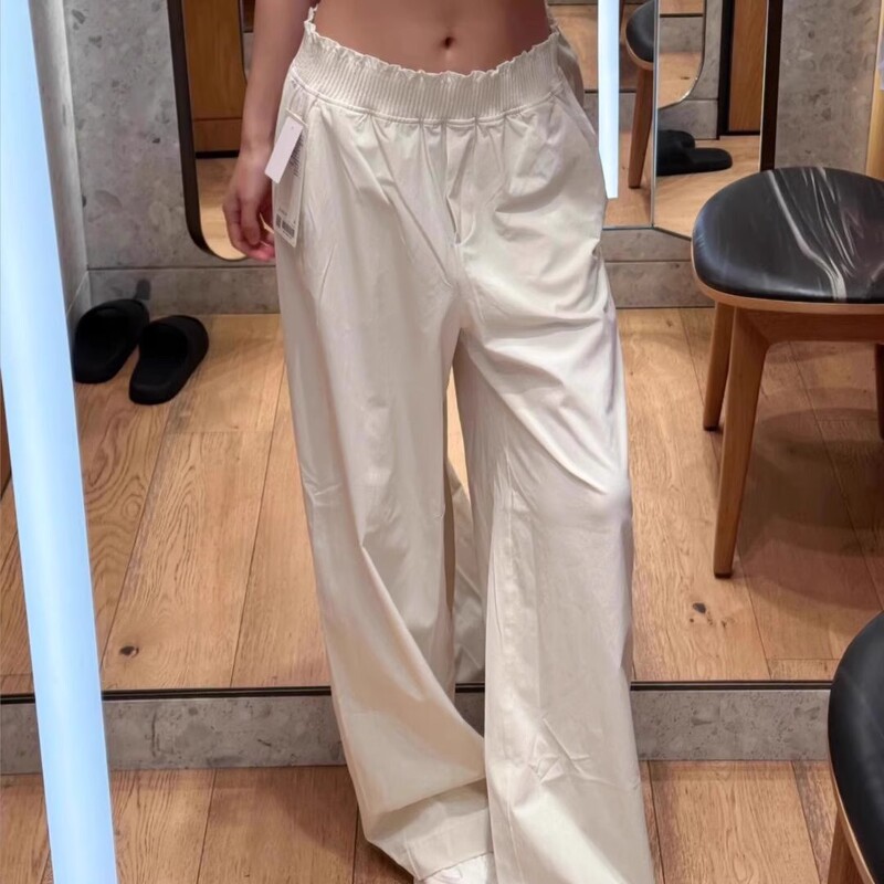 2025 Summer New Waist Lace Sunscreen Pleated Sports Pants Casual Slim Straight Wide Leg Quick-Drying Pants