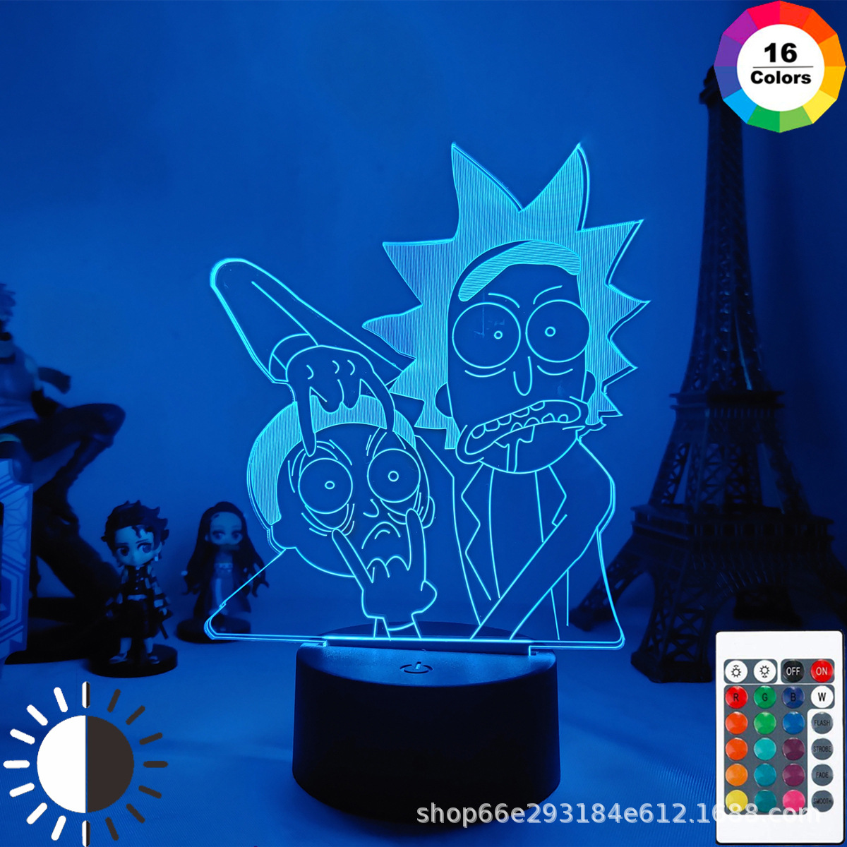 动漫瑞克和莫蒂3D小夜灯跨境创意七彩触摸遥控氛围灯动漫手办礼品