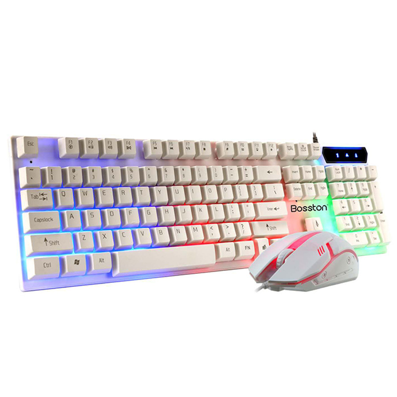 Kit teclado y mouse USB Boston 8310, retroiluminación RGB colorida, diseño suspendido.