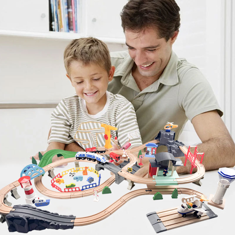 Xinyun madera 100 Thomas tren coche madera haya juguete educativo pista magnética modelo de simulación de comercio exterior