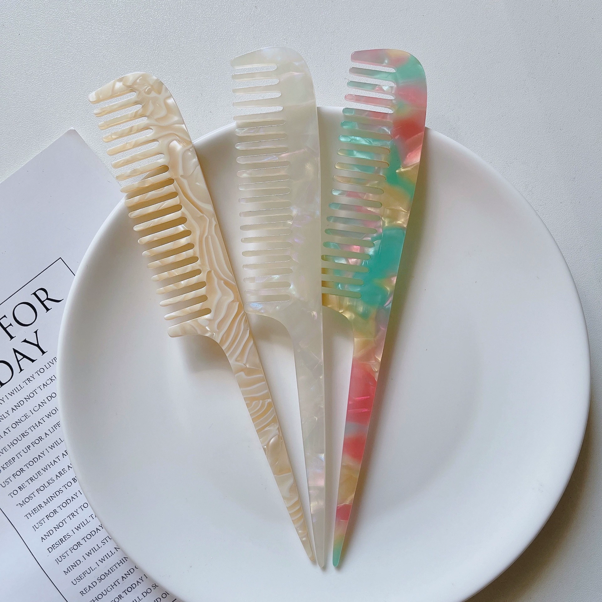 High -quality ~ South Korea's simplicity marble texture long -handle tail comb combs anti -static hair combing combed cross -border