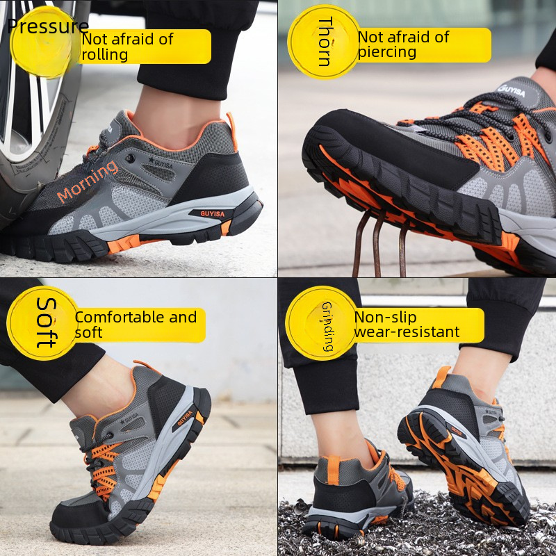 Summer Breathable Labor Protection Shoes Men's Pin-resistant Wear-resistant Shoes Water-splashing Anti-smashing Anti-puncture Safety Shoes Lightweight Work Shoes