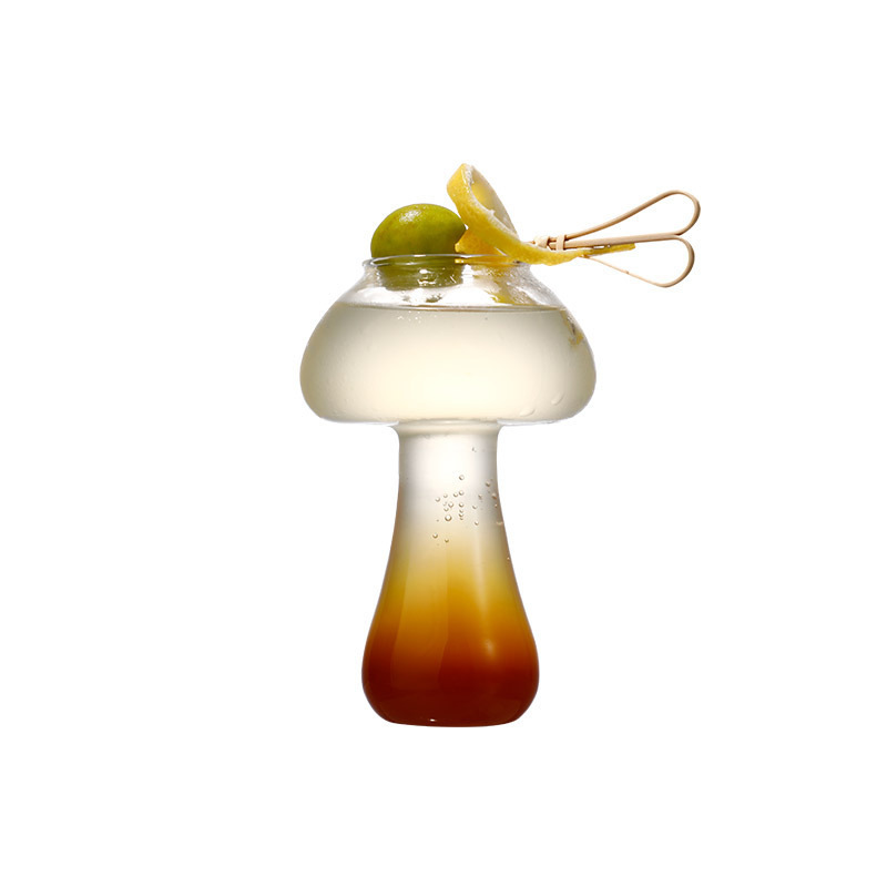Taza de vino creativa en forma de hongo, taza de vidrio de bebida de cóctel transparente, adecuada para beber taza de té de frutas KTV