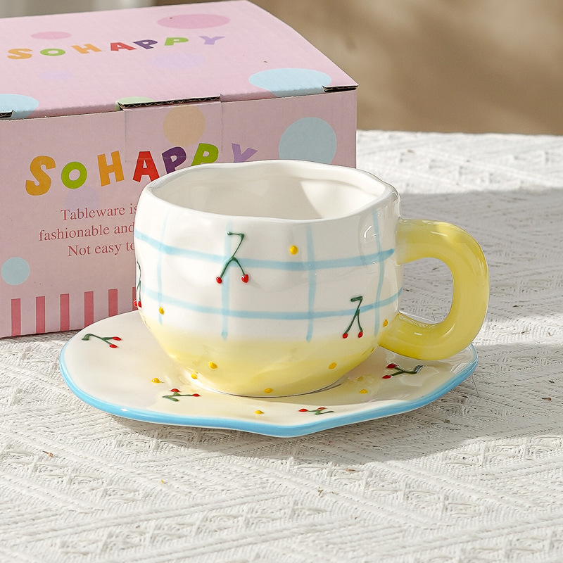 Taza de café de cerámica de alta calidad, taza de café de la tarde, esmalte de color, estilo chino, estilo retro coreano, hogar