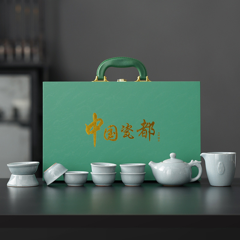 汝窯工夫茶器礼箱セット家庭用オフィスセット陶磁器セットセット高級ビジネスお土産|undefined