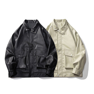 Autumn New PU Leather Jacket Couple's Handsome Biker Clothing Fashion Lapel Jacket Coat Men's Casual Top