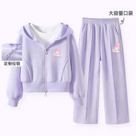 女童秋装套装新款紫色儿童运动服洋气拉链外套两件套女孩秋季衣服