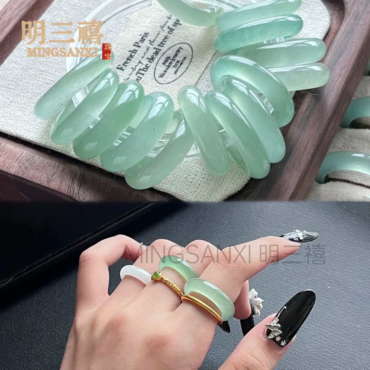 Wholesale Natural Aventurine Ring, Hetian Jade Ring, Oil Cyan Ring, Men's and Women's Ring, Gold Silk Jade Running Ring