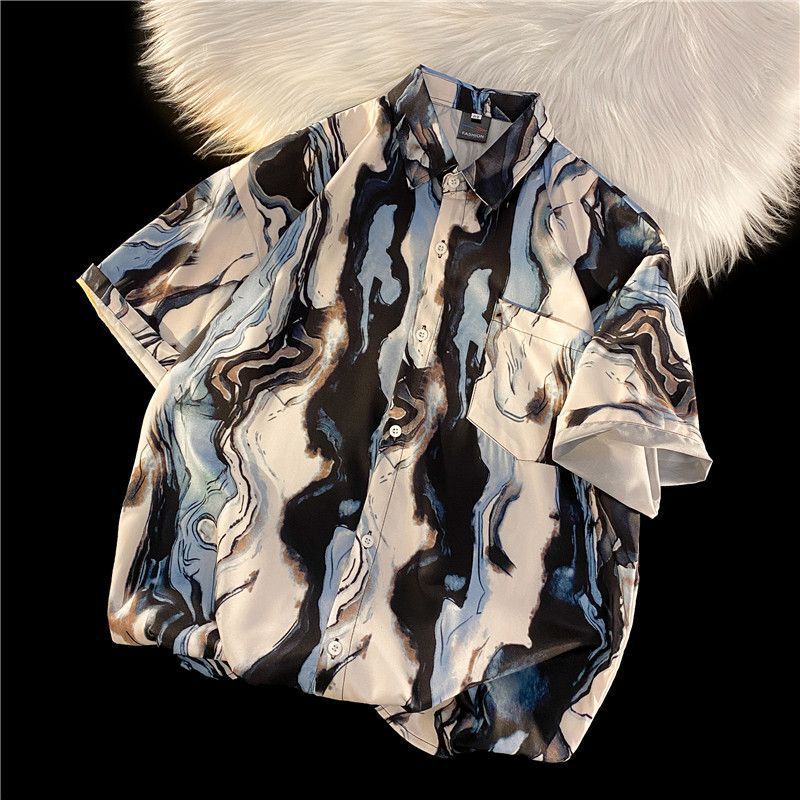 2025 Summer Men's Short-sleeved Shirt Men's Fashionable Handsome Men's Salt Style New Trendy Ins Couple Loose Shirt