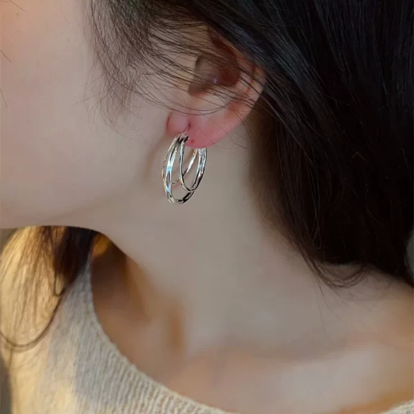 Niche atmosphere 18K real gold-plated multi-layer C- ring earrings fashion commuter INS style fashion simple ear jewelry