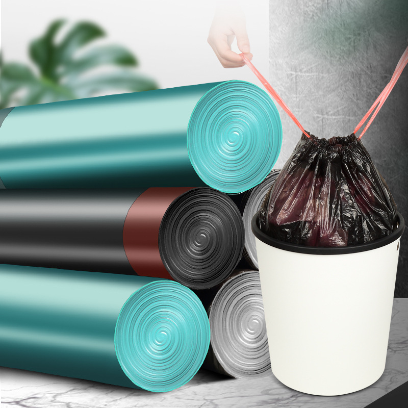 Black Heavy-Duty Thickened Large Capacity Drawstring Trash Bag for Kitchen Household Use with Handle, Affordable Plastic Bag
