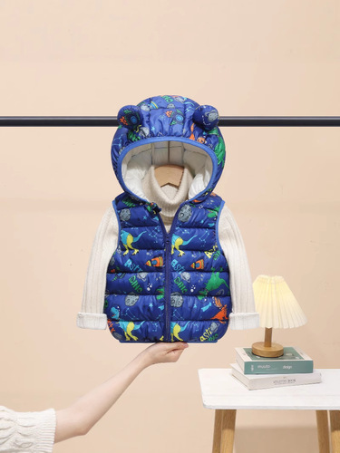 Outerwear children's down cotton vest autumn and winter items for boys and girls, lightweight backless vest for middle and small children, baby vest and lapels