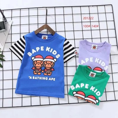 Foreign children men and women Cartoon Apes and monkeys stripe Short sleeved T-shirt Shirts 2021 A summer