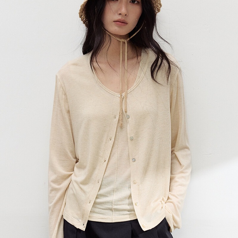 Spring and Summer Acetate Linen Cardigan for Women, New Tencel Lyocell Thin Versatile Jacket, Simple Buttoned Striped Top Spring and Summer Acetate Linen Cardigan for Women, New Tencel Lyocell Thin Versatile Jacket, Simple Buttoned Striped Top