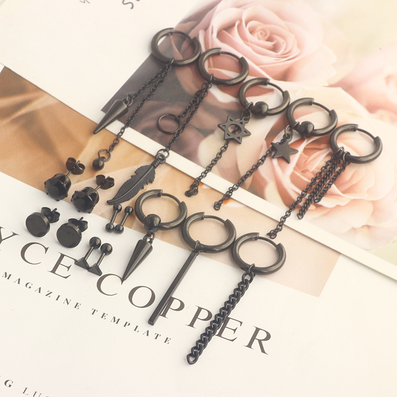 Vintage Great Wall Tassel Earrings Stainless Steel Coil Earrings for Men Women Geometric Black Silver Hottest 2022 Winter detail image 13