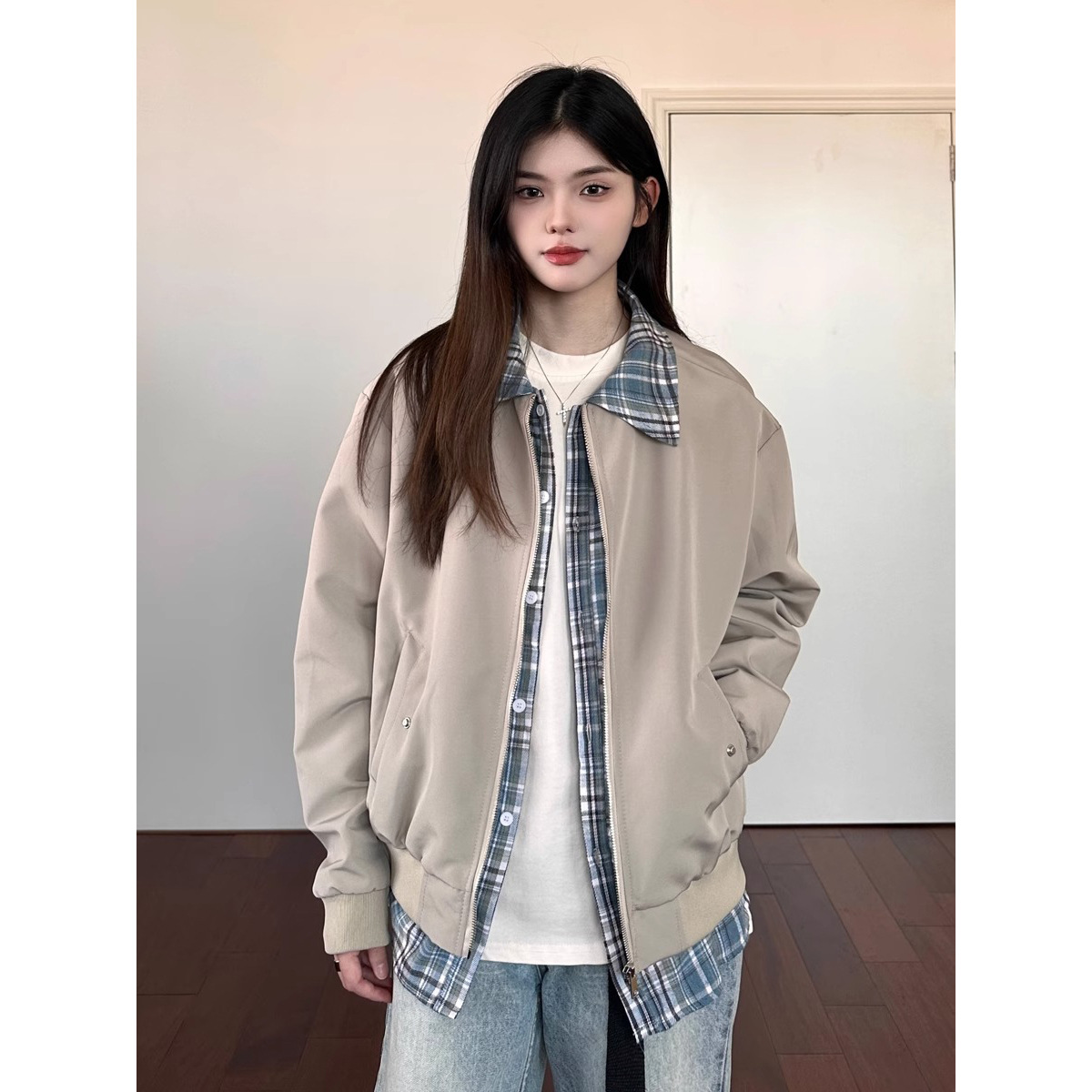 American-style Cleanfit Fake Two-piece Laps Jacket Coat Women's Spring and Autumn 2025 New Loose Trendy Top