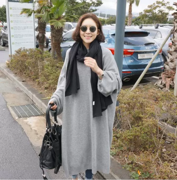 毛衣女宽松秋冬外套韩版套头中长款针织衫新款2022慵懒风大毛衣裙